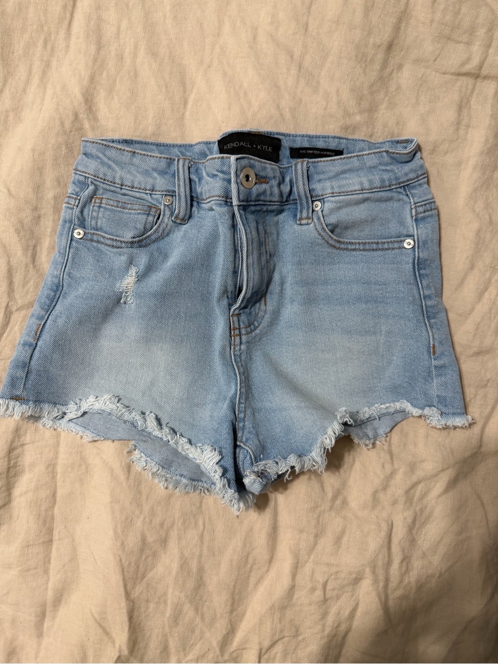 Kendall & Kylie Light Blue Distressed Frayed Denim Shorts